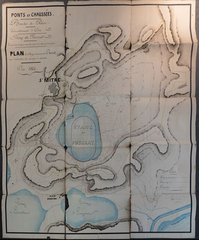 Plan de l’étang et des versants du Pourrat avec l’indication des ouvrages à exécuter (1844)